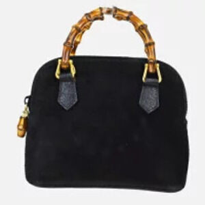 Gucci Bamboo Handbag Black Suede Leather